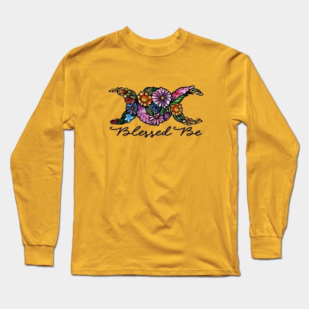 Blessed Be Triple Moon Flowers Long Sleeve T-Shirt by bubbsnugg